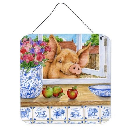 JENSENDISTRIBUTIONSERVICES Pig Trying to Reach the Apple in the Window Wall or Door Hanging Prints MI1719513